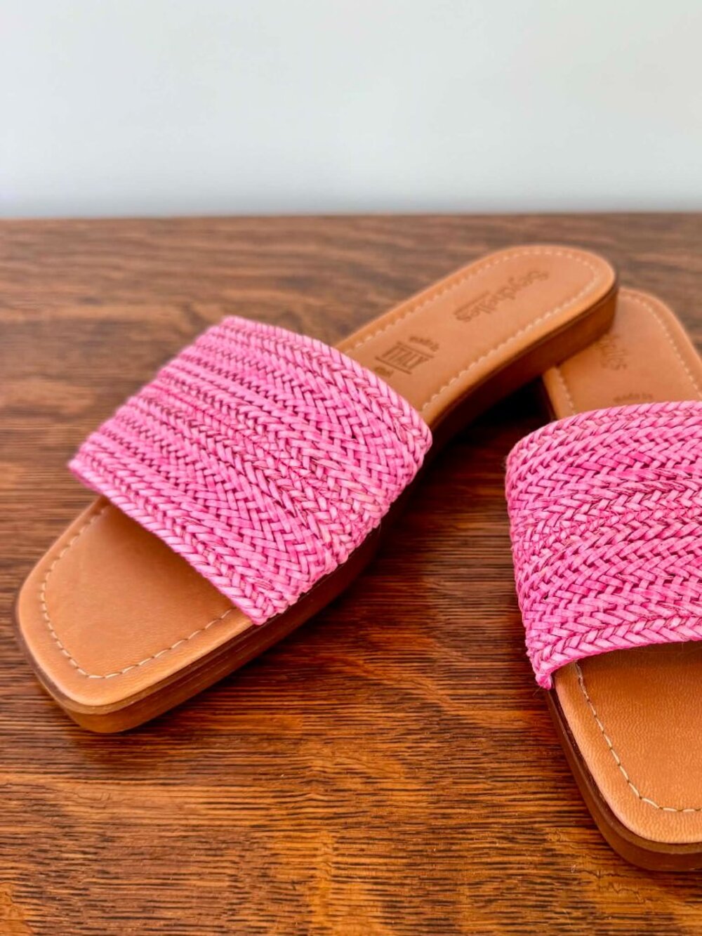 Seychelles Woven Raffia Pink Slide Sandals -- Palm Perfection